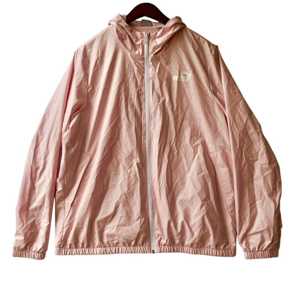 Pink PUMA Womens Windbreaker Jacket Chalk Rose Size XL Hooded Full Zip Classic